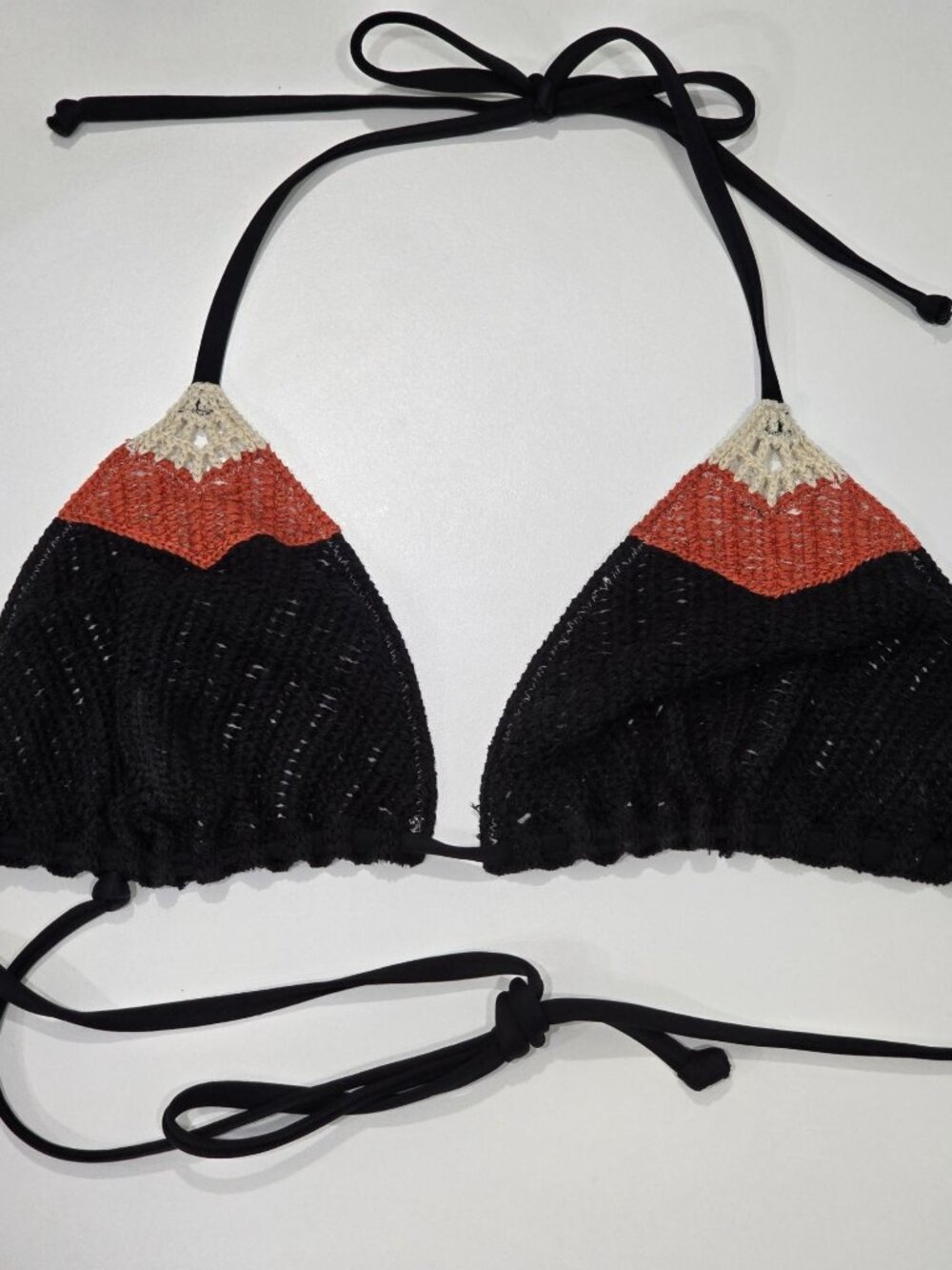 Victoria’s Secret ✦ Bikini Set ✦ Black Orange Beige Crochet Triangle Swimwear S - Picture 9 of 12